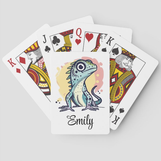 Dekoration av tecknad-ödla, färglös  casinokort (Baksidan)