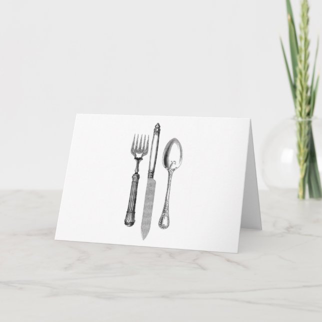 Dekoration för antikk knivar-gaffel och spoon-komb kort (Framsida)