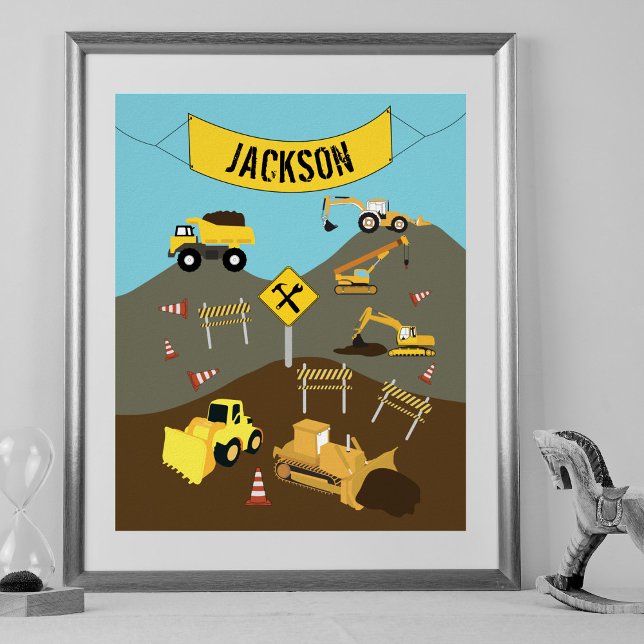 Dekoration för byggarbetsplats med byggfordon poster (Skapare uppladdad)