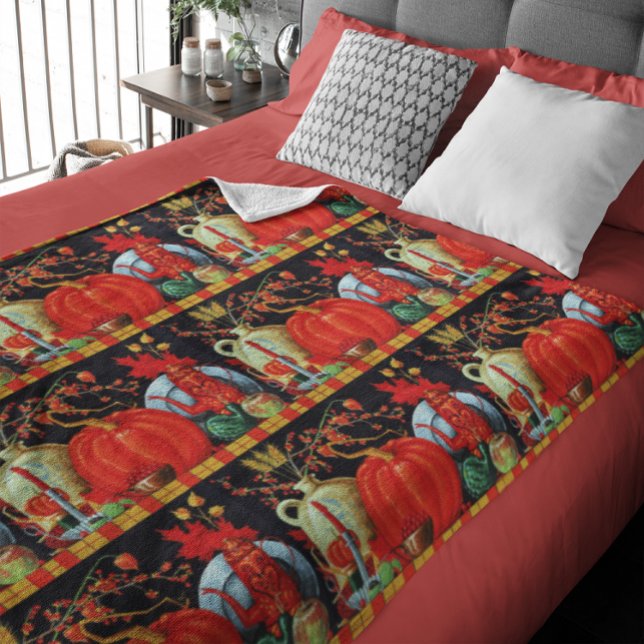 Dekoration för höstFestive Antique Painting Pumpki Fleecefilt (Autumn Festive Antique Painting Pumpkin Decoration Fleece Blanket)
