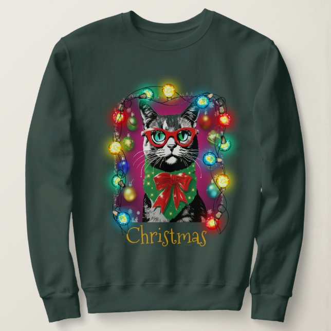 Dekoration för lekfull katt med Bright Jul-Ljus T Shirt (Design framsida)