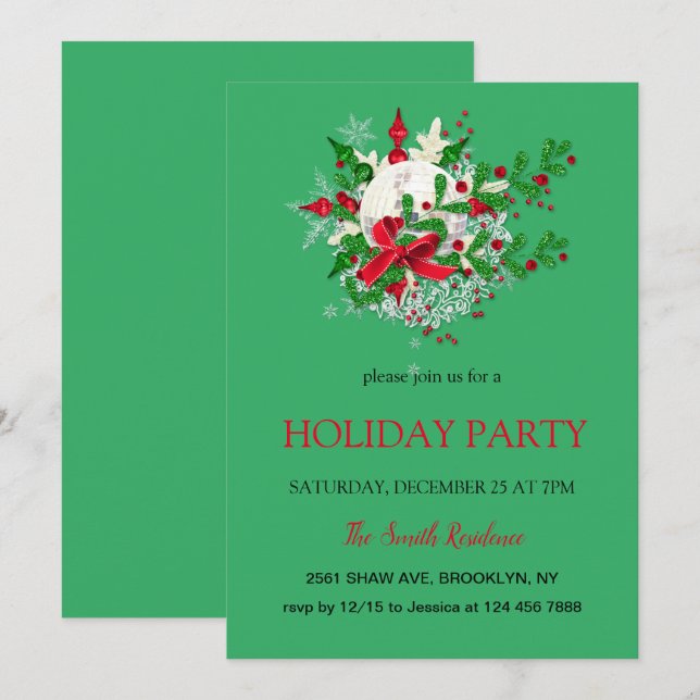 Dekoration på nyår, inbjudan till julstjärna (Fram/baksida)