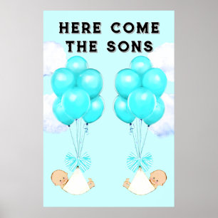 Dekorationen Baby Shower Boy Twillingars Poster