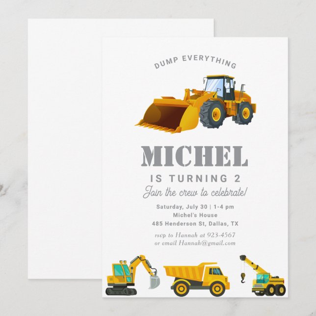 Dekorationen Construction Lastbil Födelsedagsfest Inbjudningar (Fram/baksida)