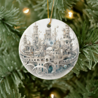Dekorationen Fantasy City Stached Glass Ceramic Tr Julgransprydnad Keramik
