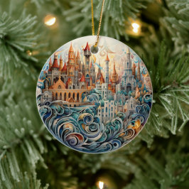 Dekorationen Fantasy City Stached Glass Ceramic Tr Julgransprydnad Keramik