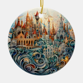 Dekorationen Fantasy City Stached Glass Ceramic Tr Julgransprydnad Keramik