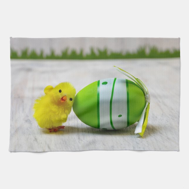 Dekorationen påsk - Påskägg och chick Kökshandduk (Horisontell)