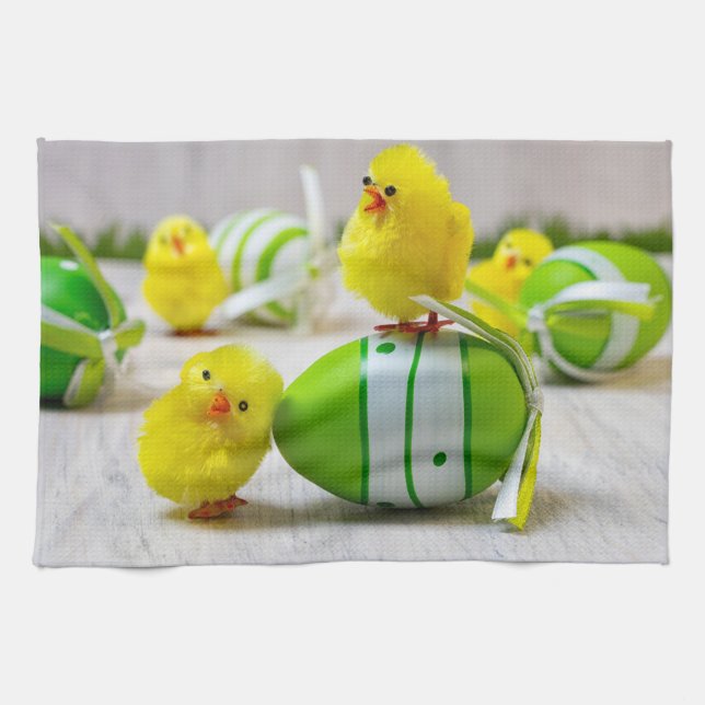 Dekorationen påsk - Påskägg och chickar Kökshandduk (Horisontell)