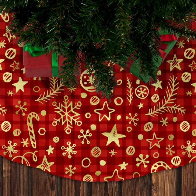 Dekorationen Red Buffalo Mönster Julgransmatta Borstad Polyester (Skapare uppladdad)