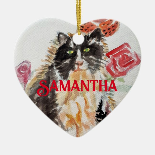 Dekorationen Tuxedo Cat Black and White Barn Namn Julgransprydnad Keramik (Framsidan)