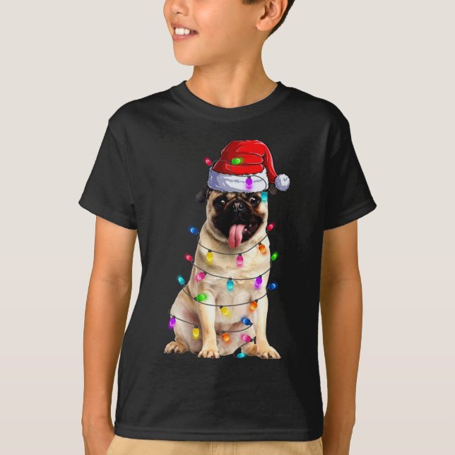 Dekorationer för julpug ljus Santa Hat T Shirt (Framsida)