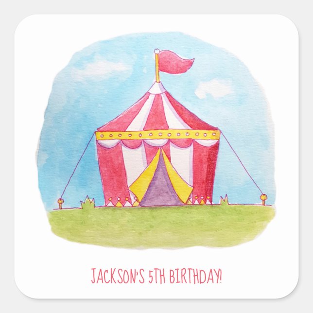 Dekorationer för vattenfärgen barns födelsedag Car Fyrkantigt Klistermärke (Framsida)