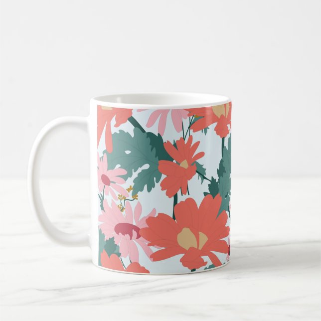 Dekorationsblommor för blommönster Teckning Elegan Kaffemugg (Vänster)