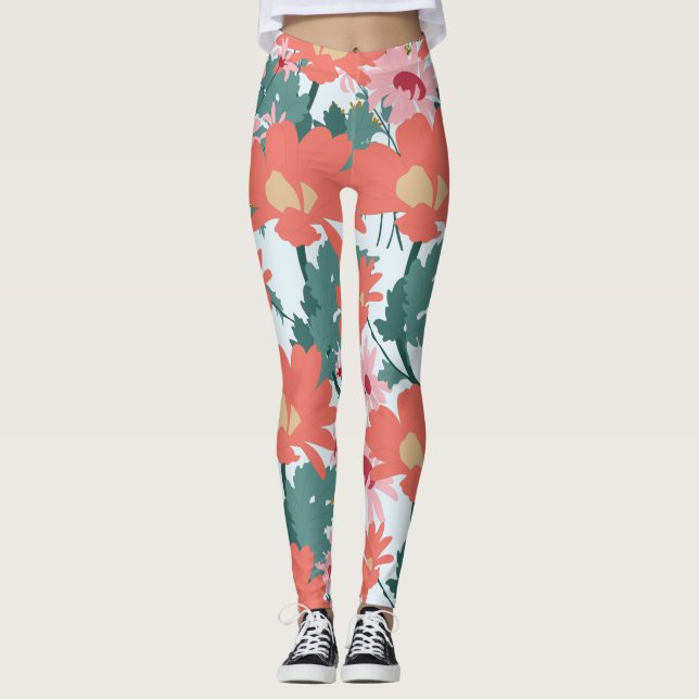 Dekorationsblommor för blommönster Teckning Elegan Leggings (Framsida)