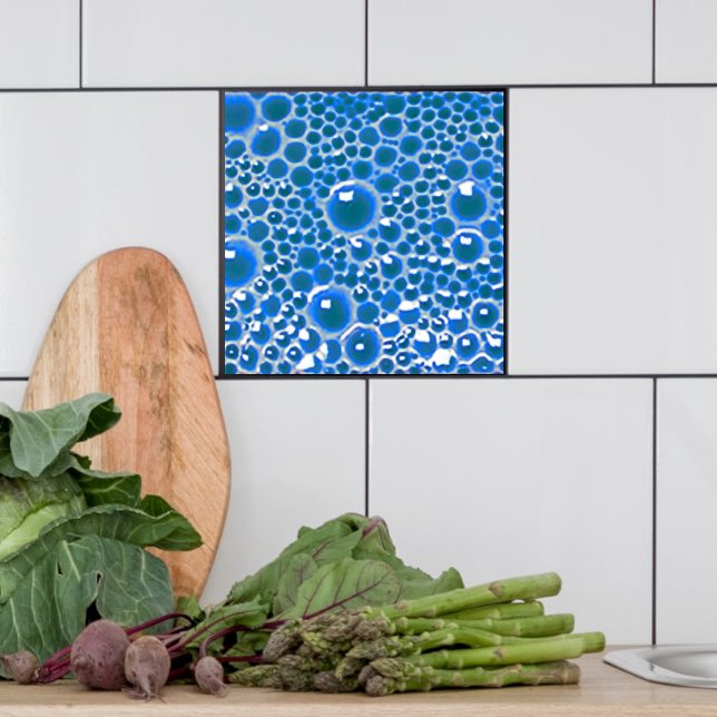 Dekorativ 4-tums bricka med bubblor i blå glans kakelplatta (Blue bubble tile  3D look for bathroom or kitchen.
)