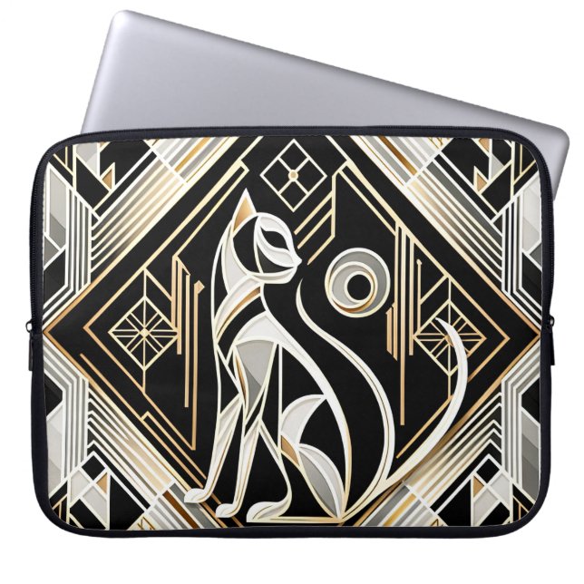 Dekorativ Abstrakt Black Cat Laptop sleeve (Framsidan)