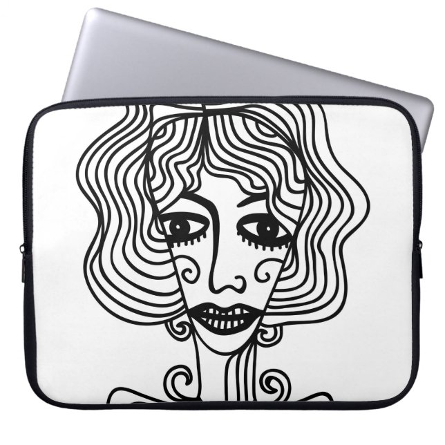 Dekorativ abstrakt flicka. Vintage illustrationsad Laptop Fodral (Framsidan)