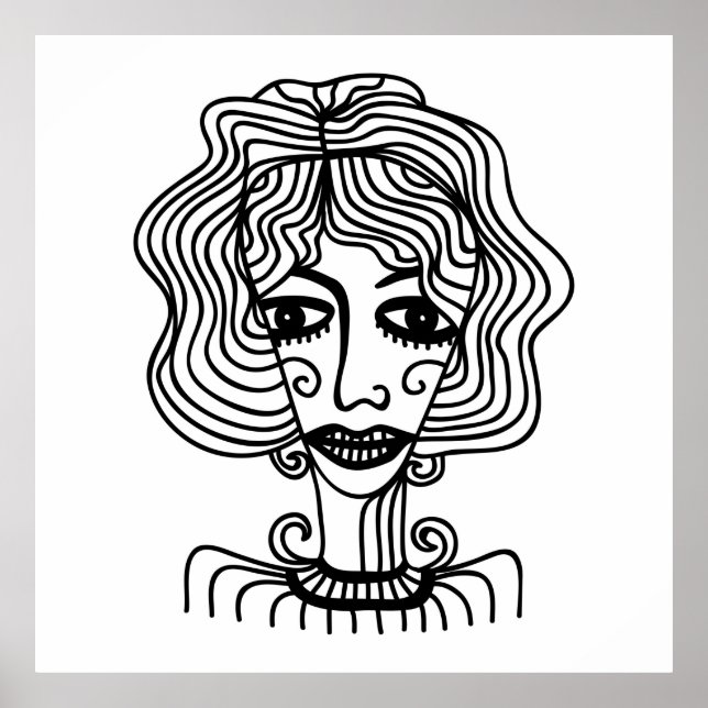 Dekorativ abstrakt flicka. Vintage illustrationsad Poster (Framsidan)
