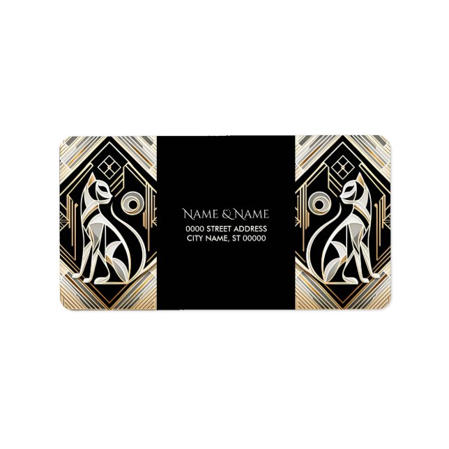 Dekorativ Abstrakt Svart Katt Adressetikett (Framsidan)
