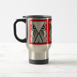 Dekorativ Abstrakt Uggla (svart, vitt och rött) Resemugg