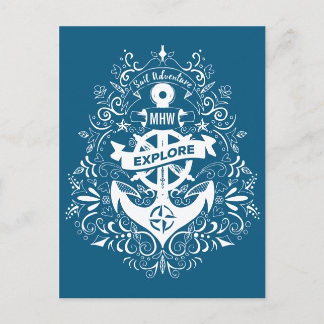 Dekorativ anchor-anpassningsbar, monogramvykort vykort (Framsida)