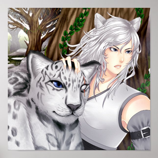 Dekorativ Anime snö leopard Poster (Framsidan)