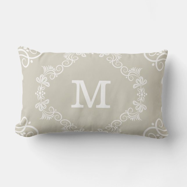 Dekorativ beställnings- Monogram för beige vit Lumbarkudde (Framsida)