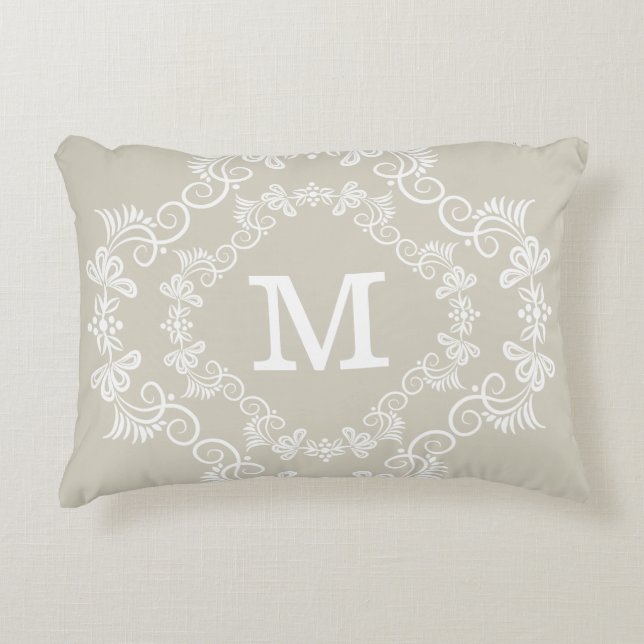 Dekorativ beställnings- Monogram för beige vit Prydnadskudde (Framsidan)