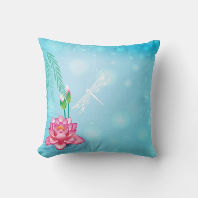 Dekorativ blå rosa lotus glitter faux foil kudde (Framsida)