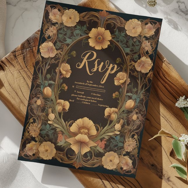 Dekorativ blomkonst Art Nouveau bröllop OSA Kort (Skapare uppladdad)