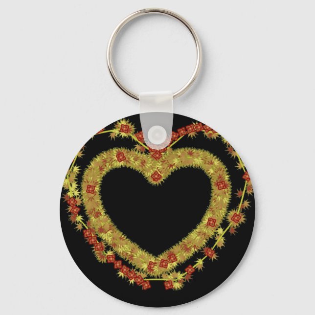 Dekorativ Blommigt Heart Nyckelring (Framsida)