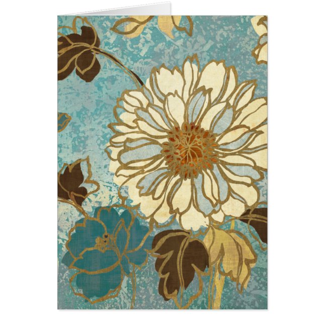 Dekorativ blommigt i blått och vit hälsningskort (Framsidan)