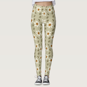 Dekorativ Blommigt i White och Beige Leggings