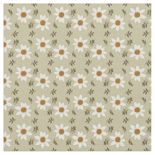 Dekorativ Blommigt i White och Beige Tyg