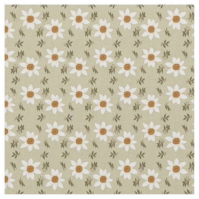 Dekorativ Blommigt i White och Beige Tyg (Närbild)