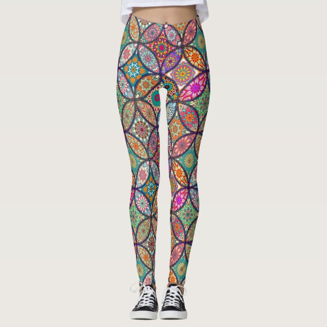 Dekorativ Blommigt/Mandala Leggings (Framsida)