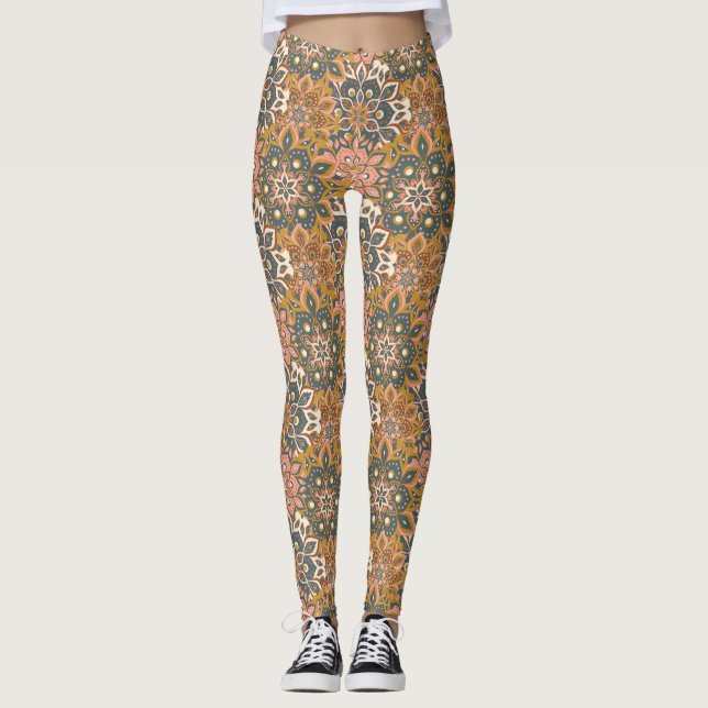 Dekorativ Blommigt/Mandala Leggings (Framsida)