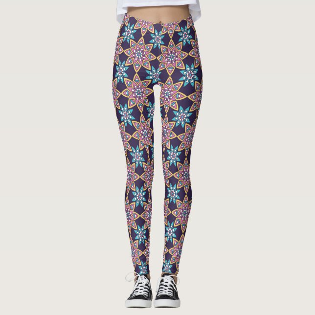 Dekorativ Blommigt/Mandala Leggings (Framsida)