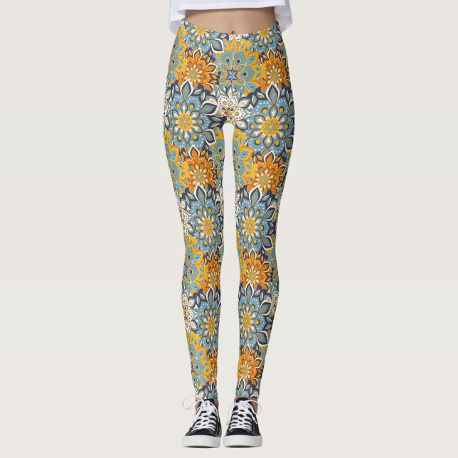 Dekorativ Blommigt/Mandala Leggings (Framsida)
