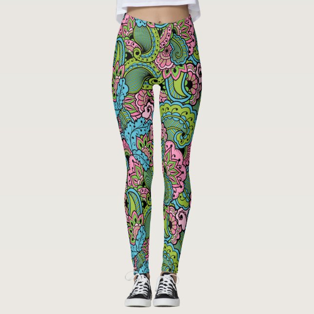 Dekorativ Blommigt/Mandala Leggings (Framsida)