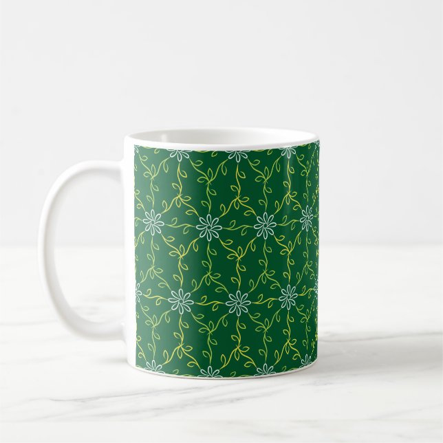 Dekorativ Blommigt Sömlös Mönster Kaffemugg (Vänster)