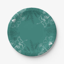 Dekorativ Blommigt Teal Papper Plate