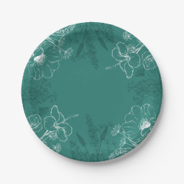 Dekorativ Blommigt Teal Papper Plate