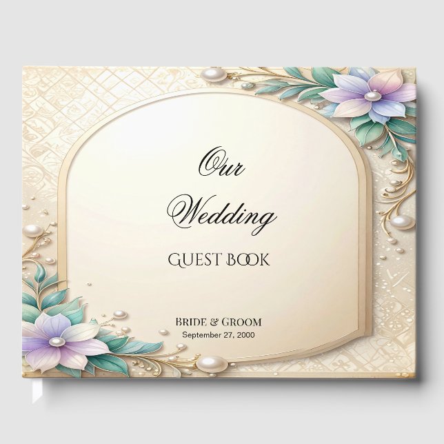 Dekorativ blomster ram med pärlor gästbok (Framsida)