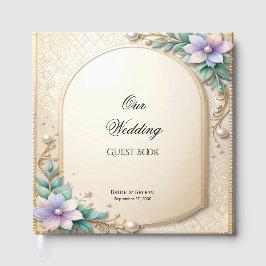 Dekorativ blomster ram med pärlor gästbok
