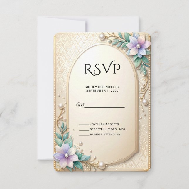 Dekorativ blomster ram med pärlor RSVP-kort OSA Kort (Framsida)