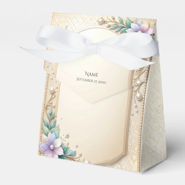 Dekorativ blomsterformad ram med pärlor presentför presentaskar (Framsidan Sidan)