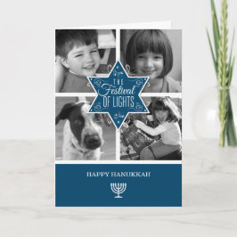Dekorativ Blue Typography Star of David Hanukkah Helgkort