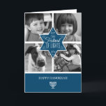 Dekorativ Blue Typography Star of David Hanukkah Helgkort<br><div class="desc">En stor koboltblå stjärna av David står biet i centrum för detta hälsningskort. Stjärnan skriver ut i mitten av fyra egna färg eller svartvita foton. Orden "Festival of Ljus" skriver ut inuti stjärnan med både invändig strålning och utstrålning från stjärnan för att göra ett vackert Hanukkah-hälsningskort. En enkel menorah skrivs...</div>